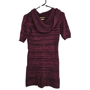 Mudd Striped Cowl Neck Short Sleeve Sweater Dress Burgundy Black Size M